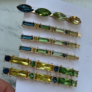 Anthropologie hair accessories barrette clips set NEW rhinestone jewels 💙💚.